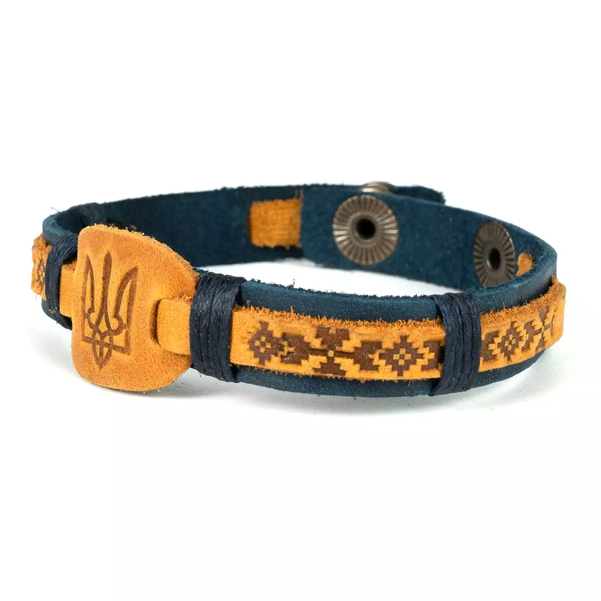 Navy and Yellow Leather Bracelet “Tryzub”