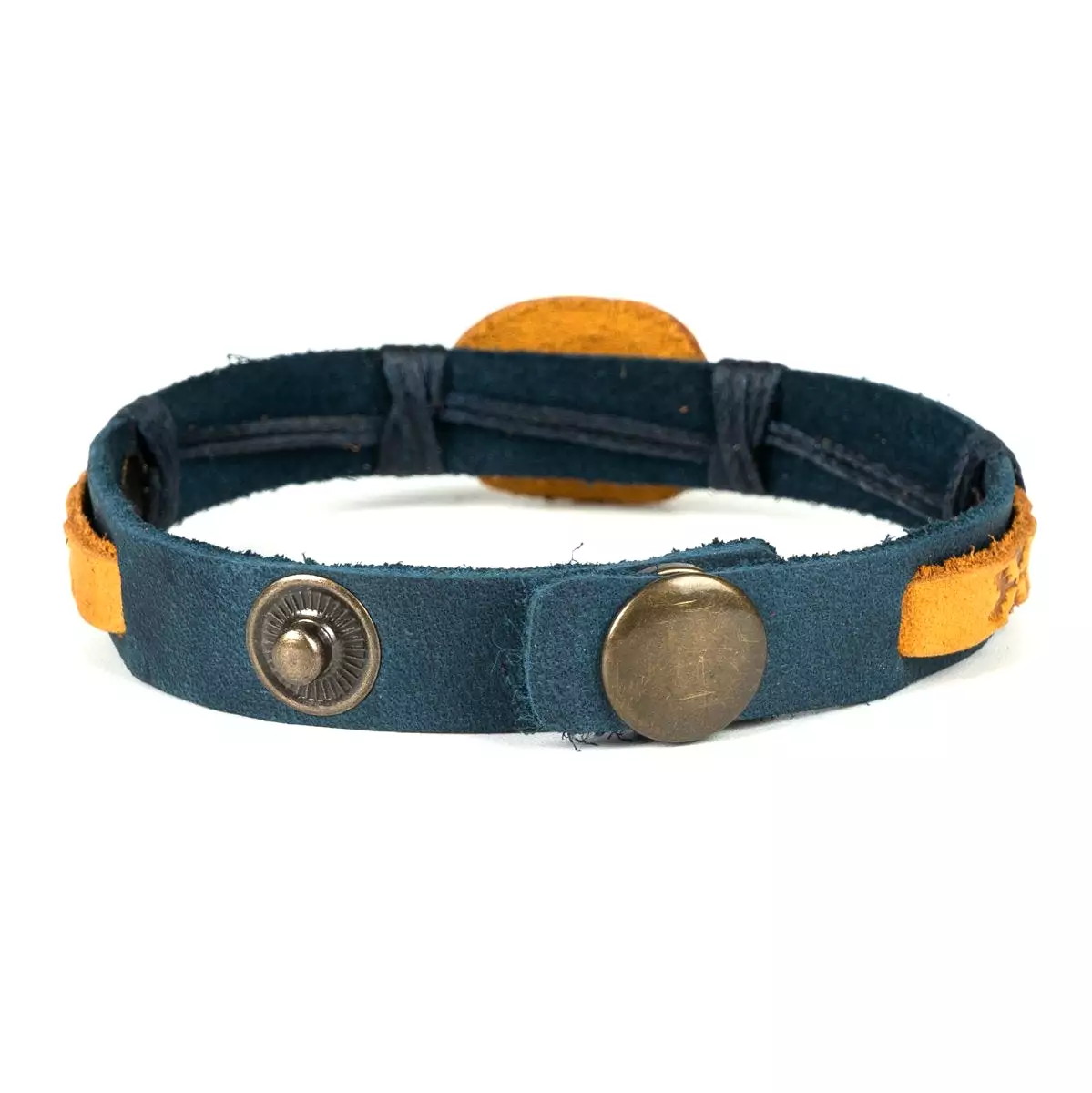 Navy and Yellow Leather Bracelet “Tryzub”