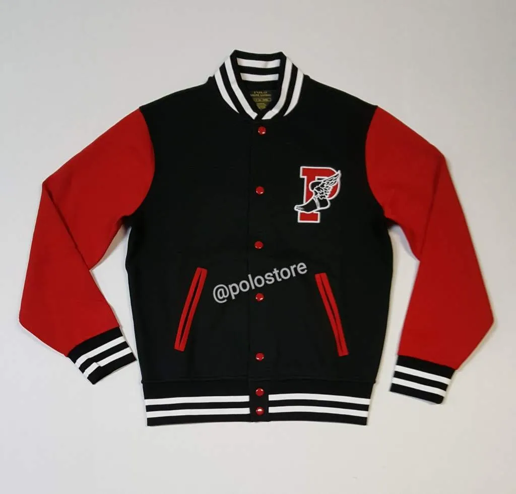 Nwt Polo Ralph Lauren Black P-Wing Patch Baseball Jacket