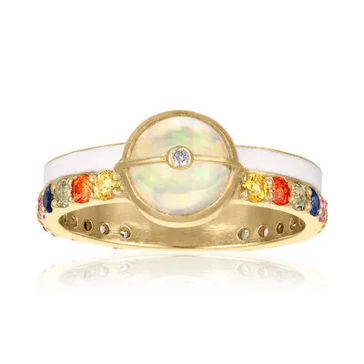 Opal Ring with Sapphires and Enamel