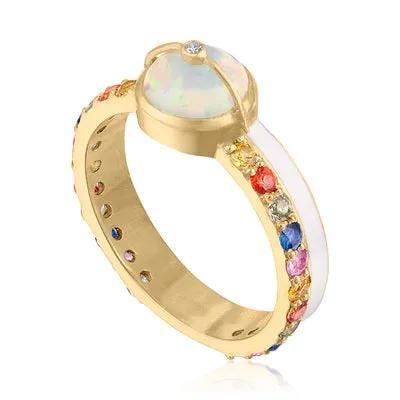 Opal Ring with Sapphires and Enamel