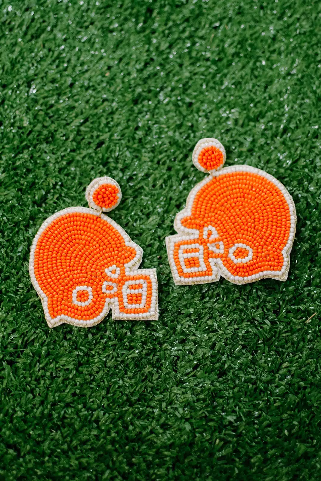 Orange & White Beaded Helmet Earring