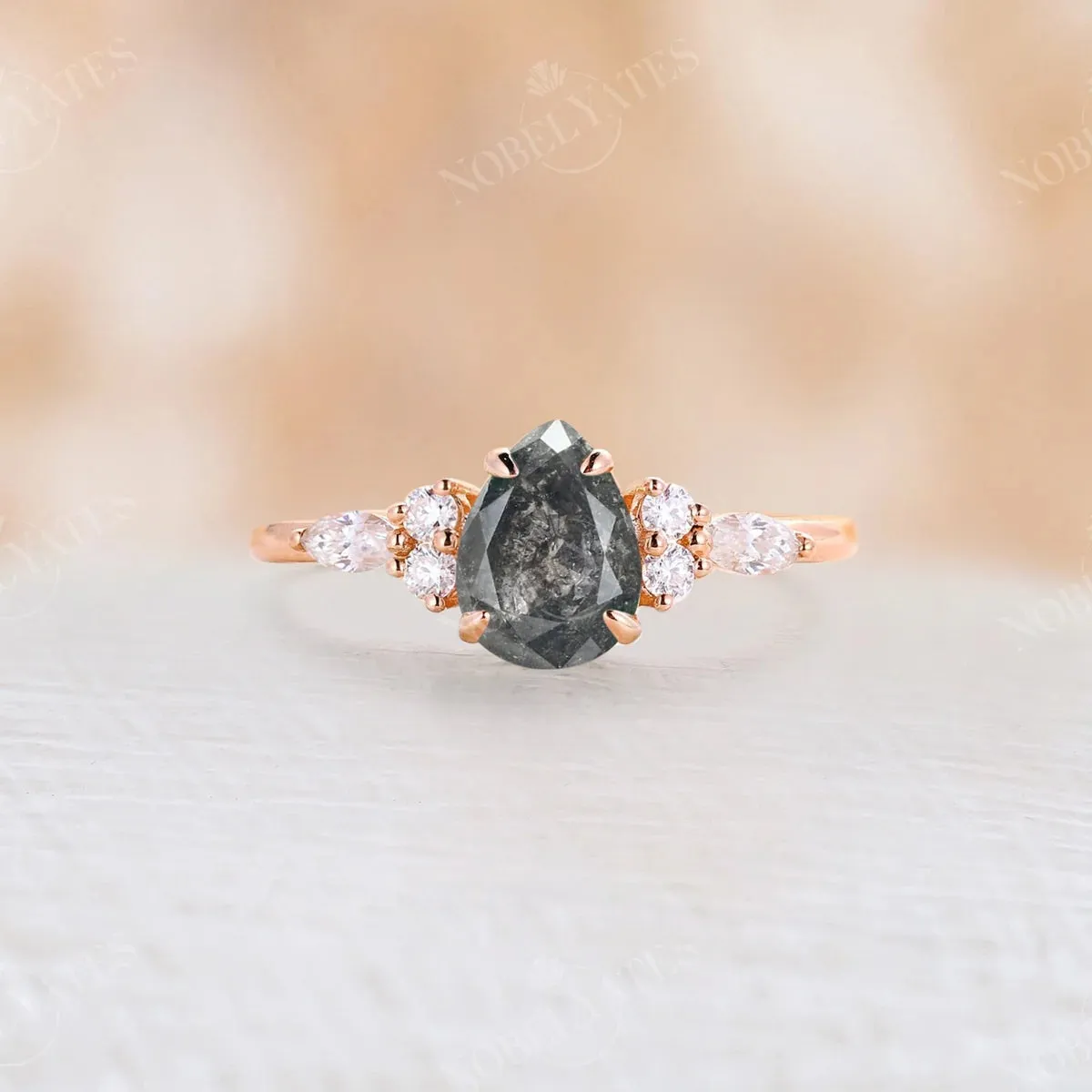 Pear White Opal Side Stone Engagement Ring Rose Gold