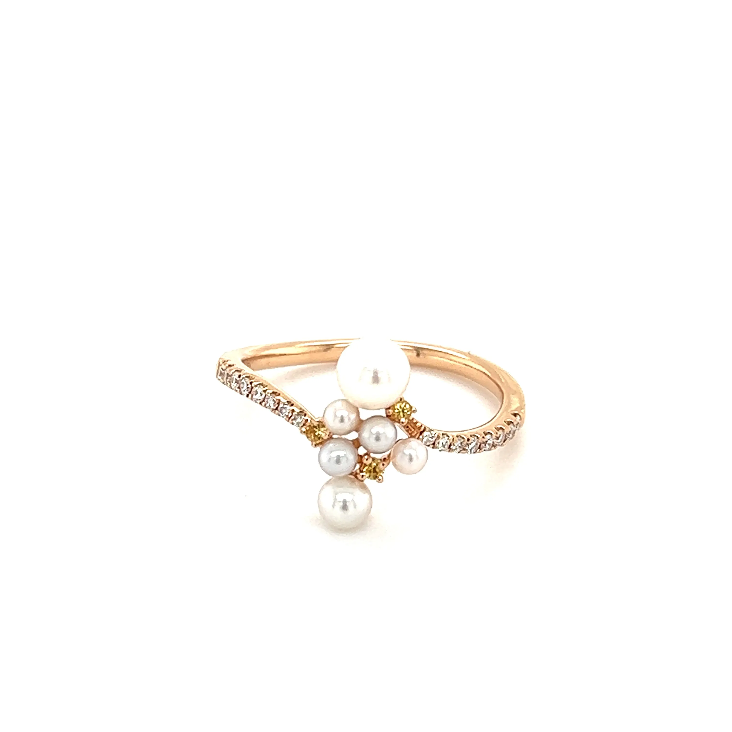 Pearl Bypass Ring with Yellow Sapphires and Diamonds in 18K Rose Gold