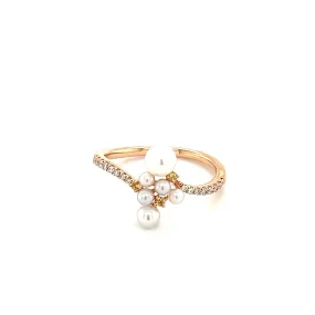 Pearl Bypass Ring with Yellow Sapphires and Diamonds in 18K Rose Gold