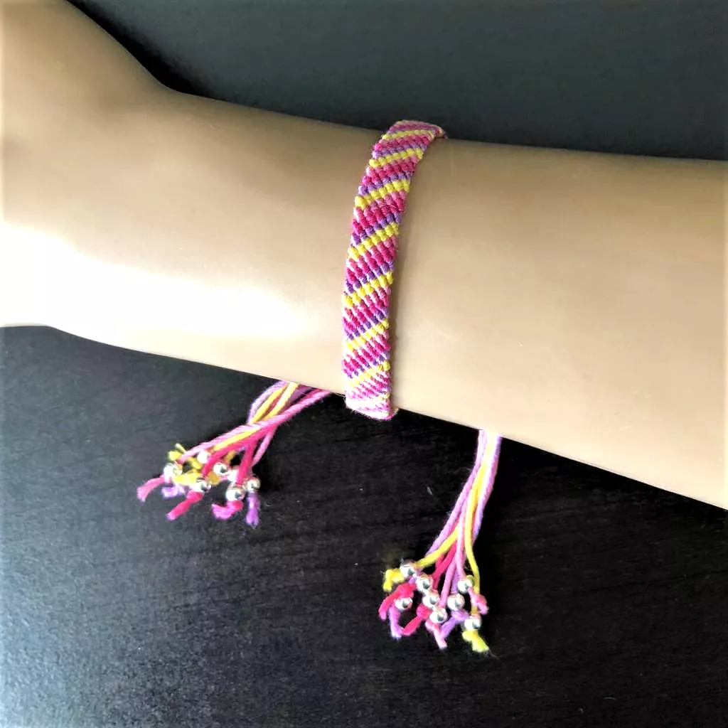 Pink Yellow Purple Thread Adjustable Bracelet