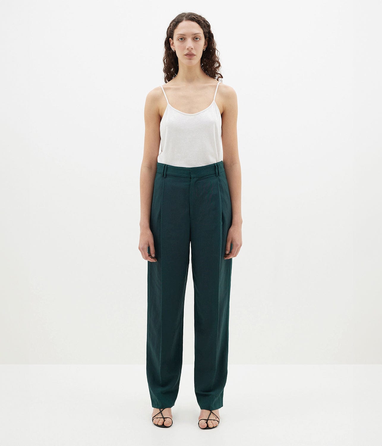 PLEAT FRONT LINEN PANT- MALACHITE