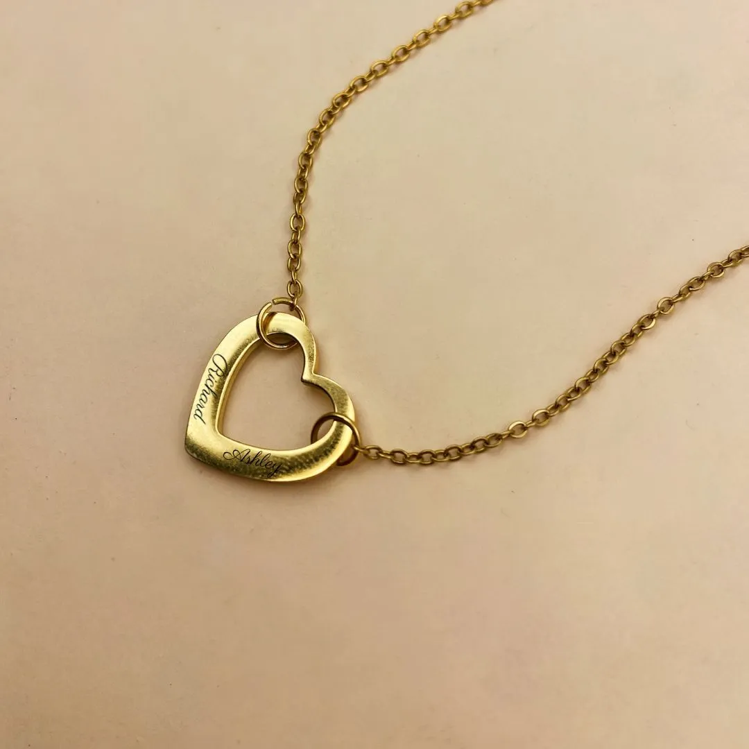 PRE-ORDER Lazer Engraved Hollow Heart Necklace