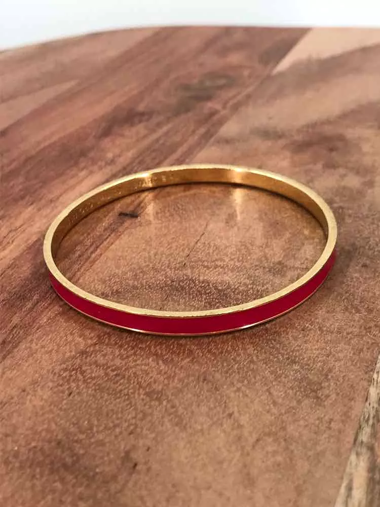 Pre-Owned Kate Spade Gold and Hot  Pink Enamel Bangle Bracelet