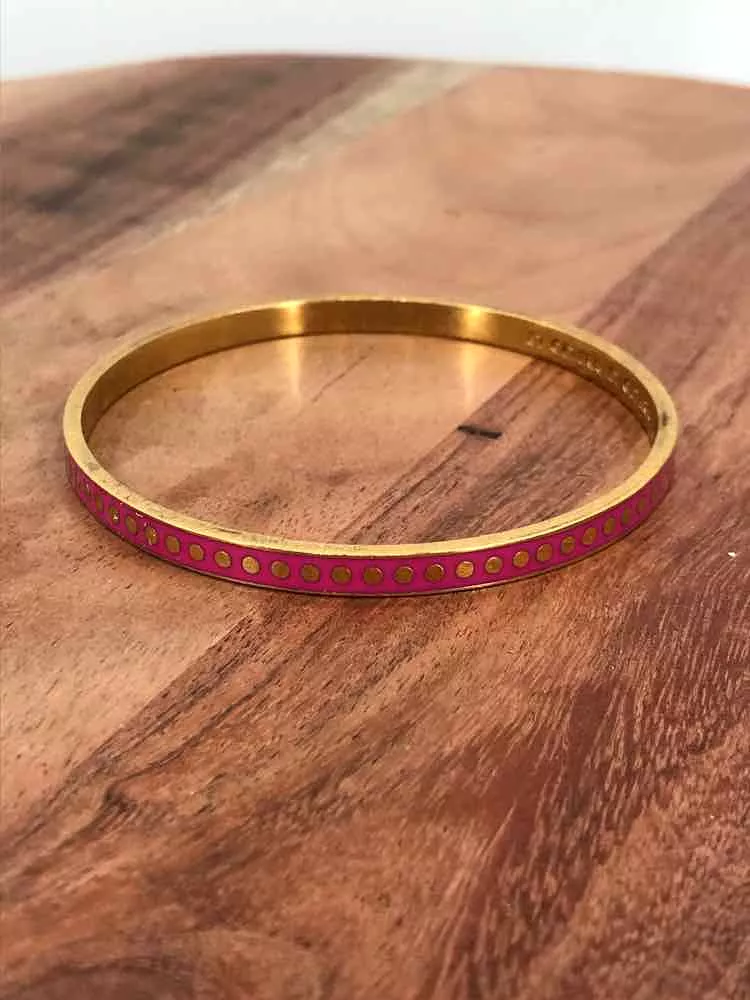 Pre-Owned Kate Spade Gold and Pink Dots Enamel Bangle Bracelet