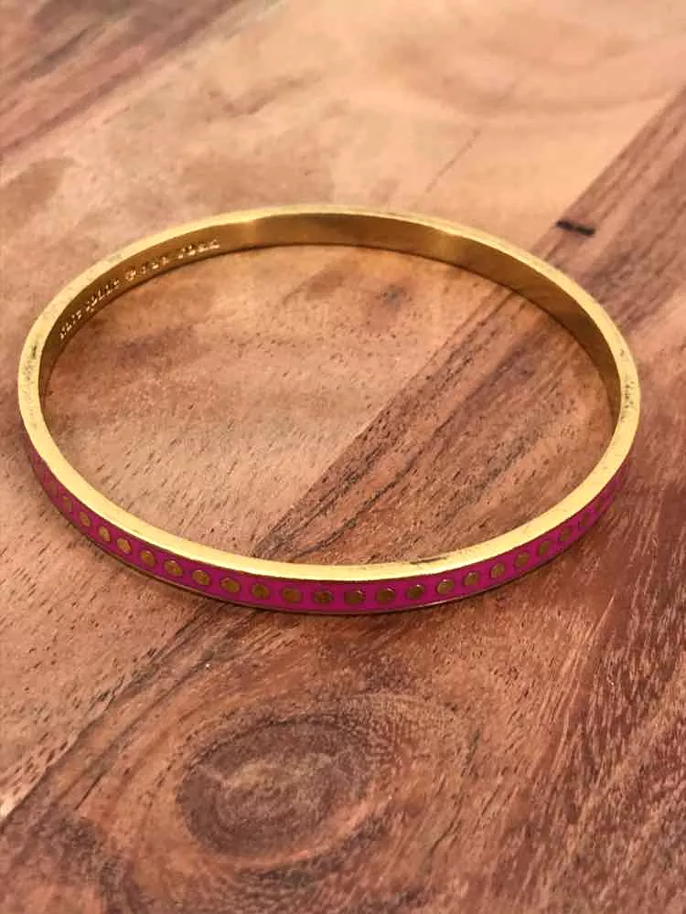 Pre-Owned Kate Spade Gold and Pink Dots Enamel Bangle Bracelet