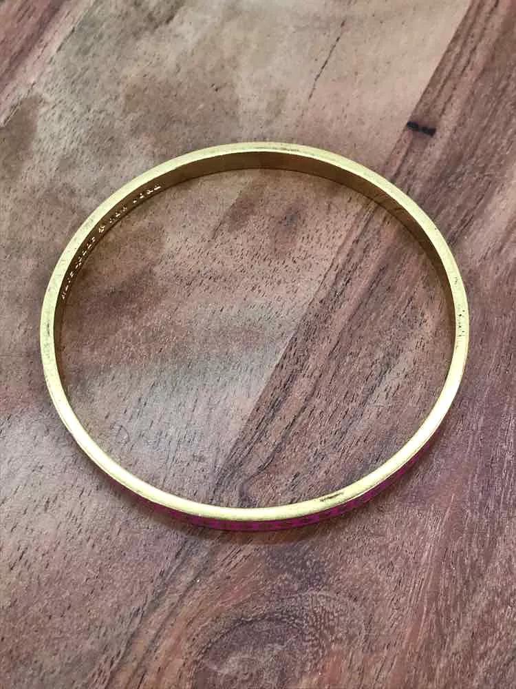 Pre-Owned Kate Spade Gold and Pink Dots Enamel Bangle Bracelet