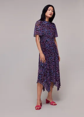 Purple Animal Cheetah Pleated Dress