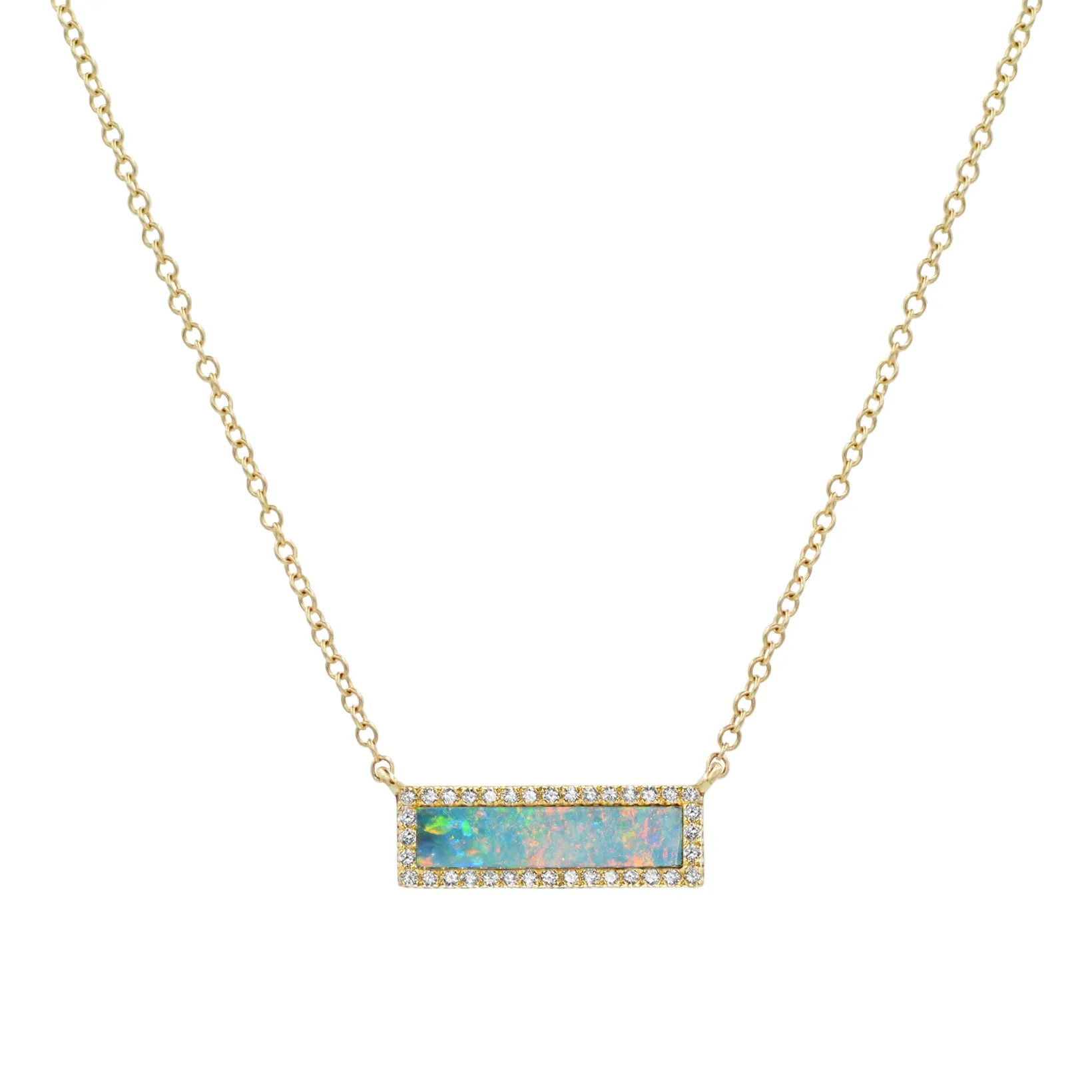 Reflection Opal Bar Necklace With Diamonds