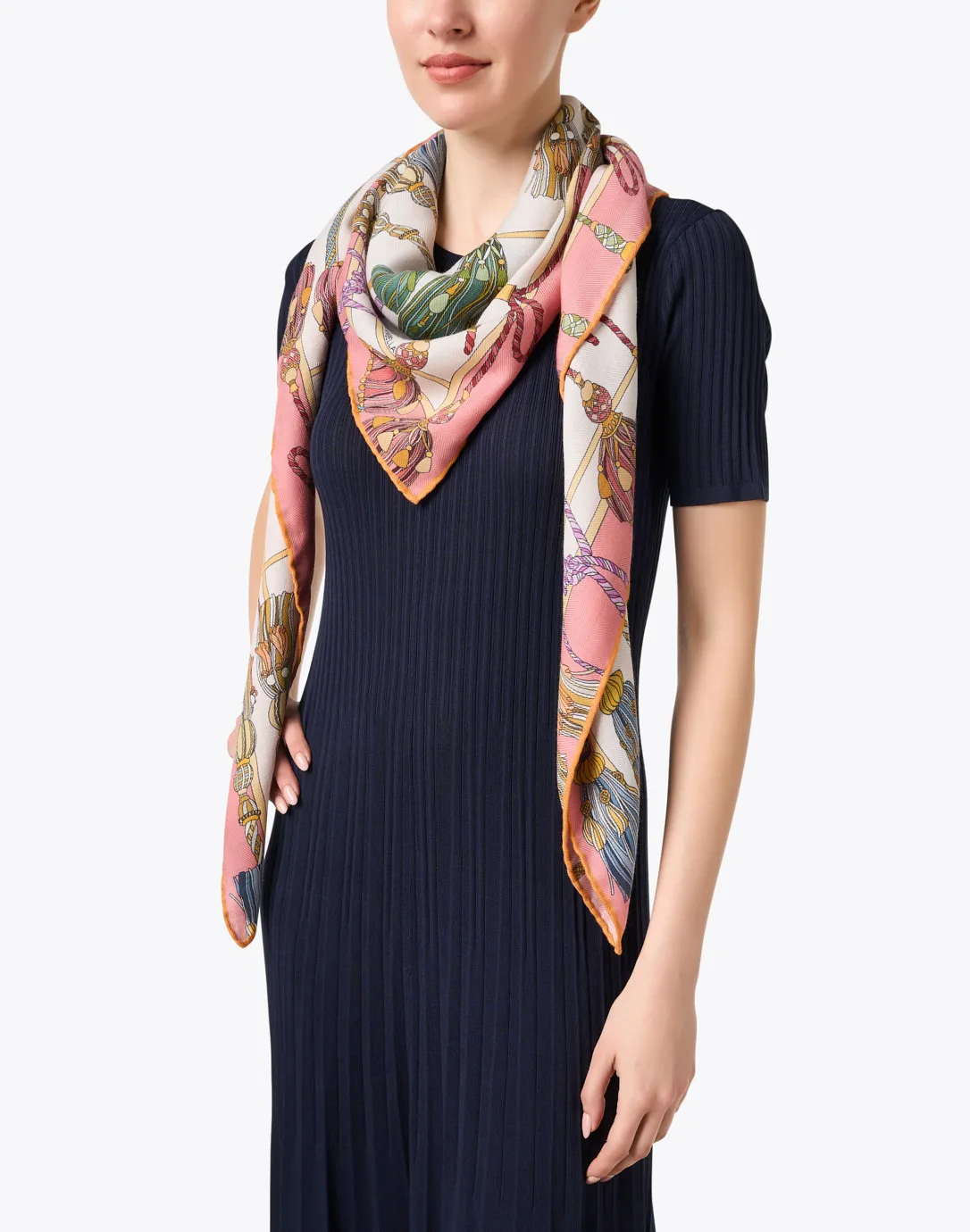 Remini Multi Tassel Print Cashmere Silk Wool Scarf