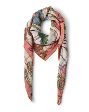 Remini Multi Tassel Print Cashmere Silk Wool Scarf