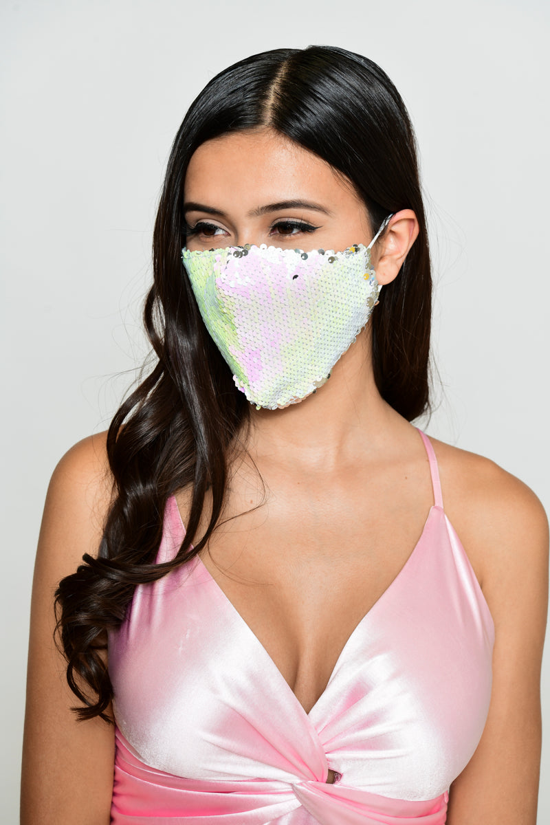 Reversible Sequin Face Mask - Iridescent/Silver