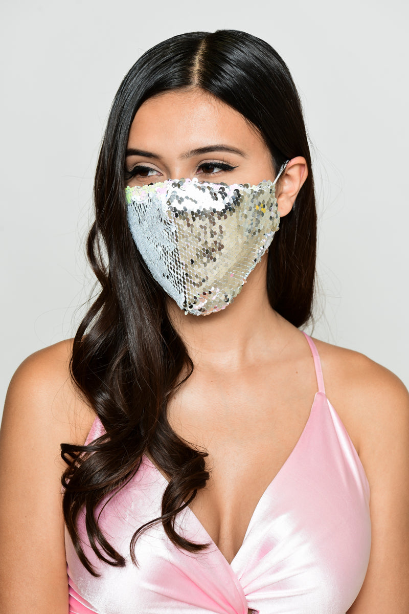 Reversible Sequin Face Mask - Iridescent/Silver