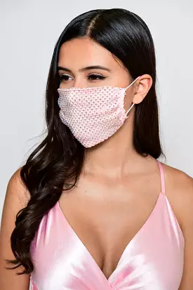 Rhinestone Mesh Face Mask - Pink