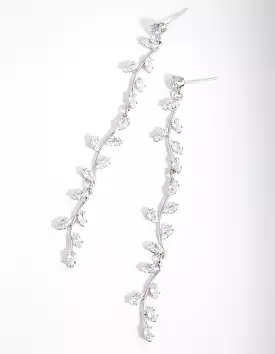 Rhodium Cubic Zirconia Bendy Vine Drop Earrings