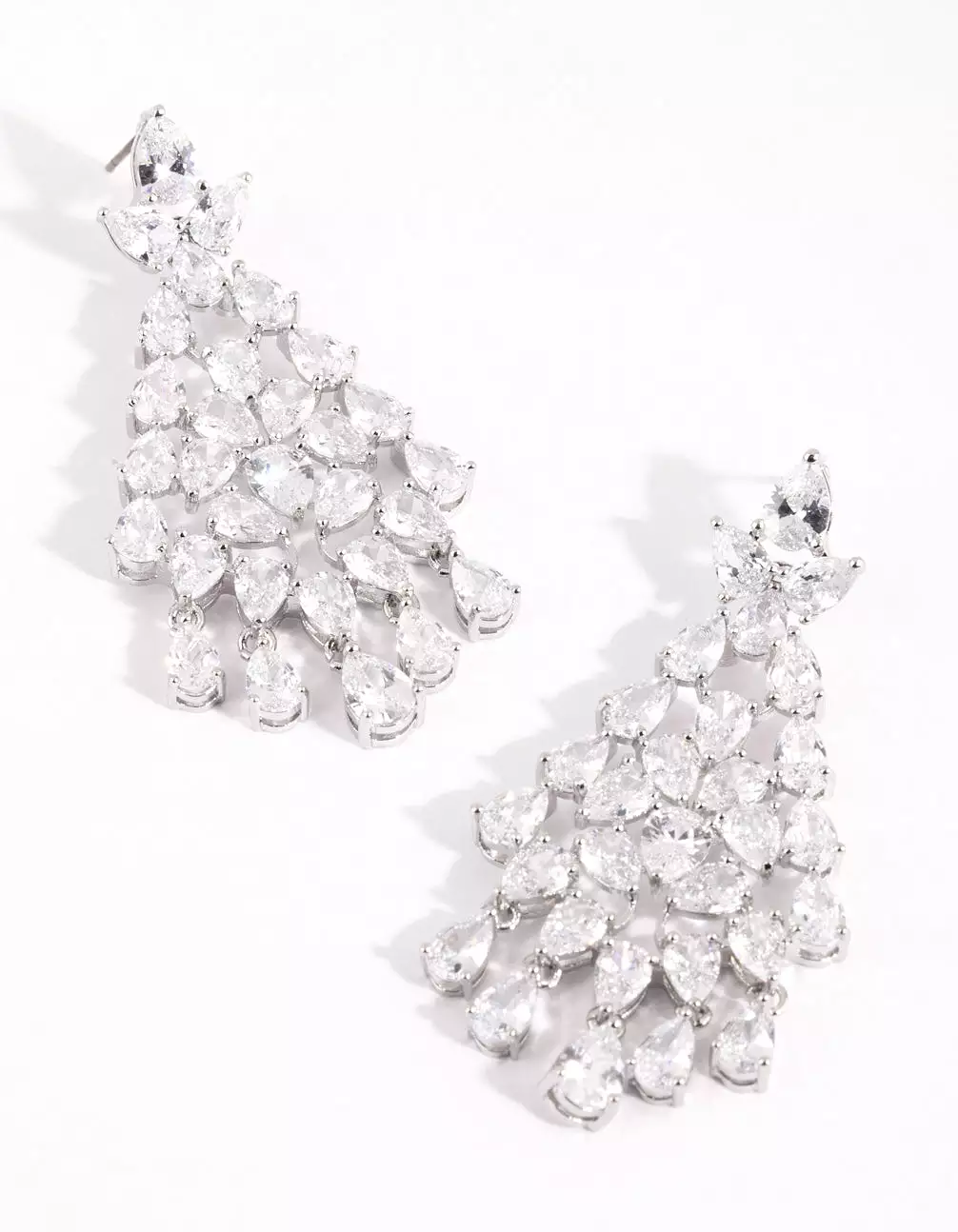 Rhodium Cubic Zirconia Statement Chandelier Drop Earrings