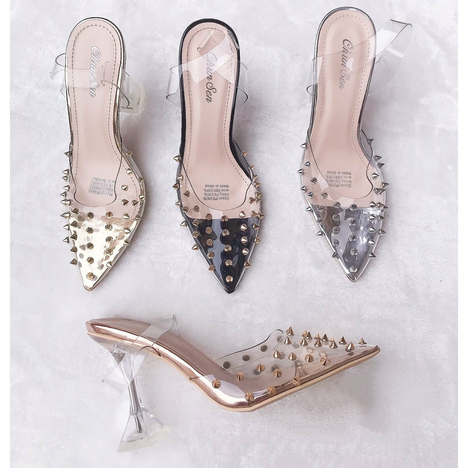 Rivets Crystal PVC Heel