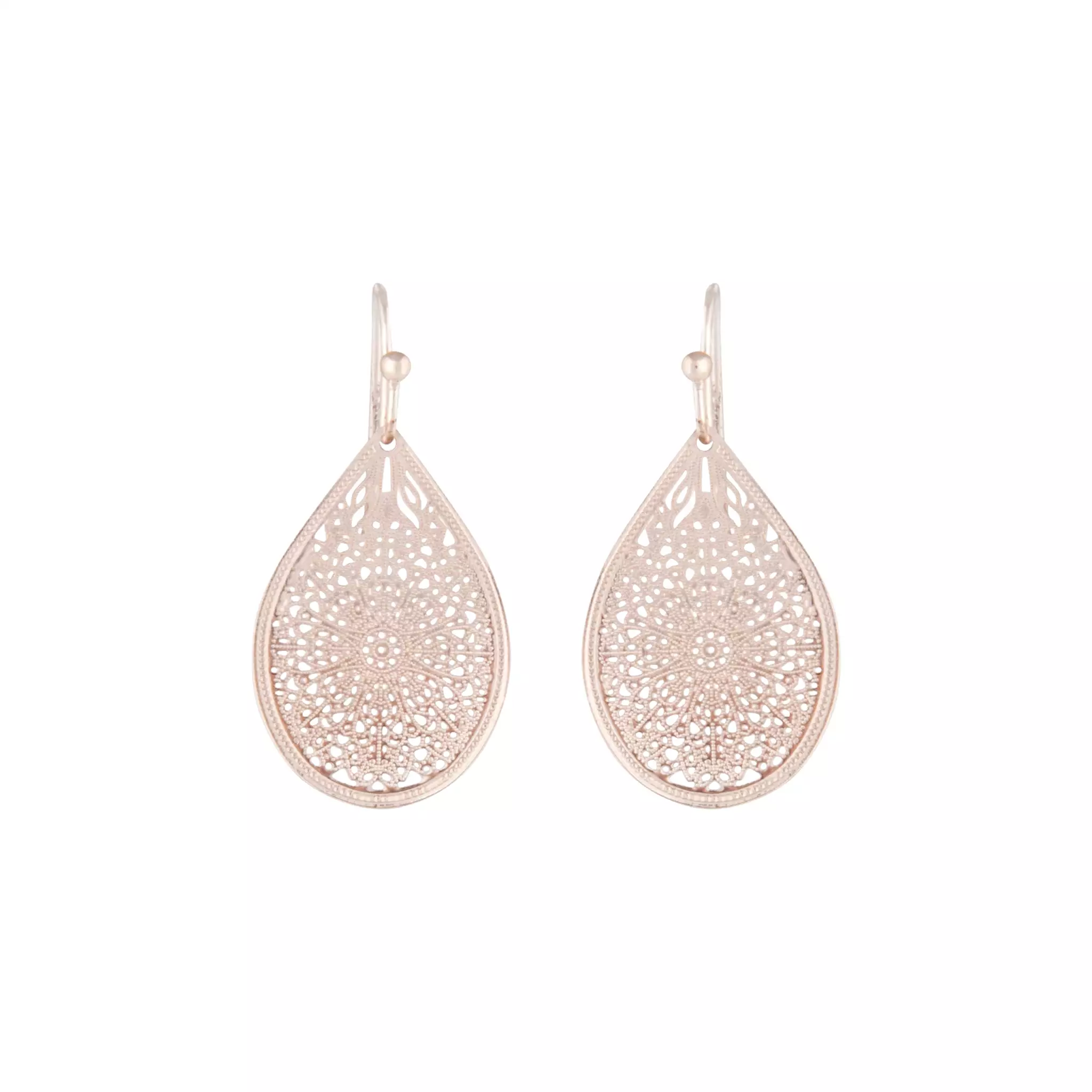 Rose Gold Filigree Lace Tear Drop Earrings