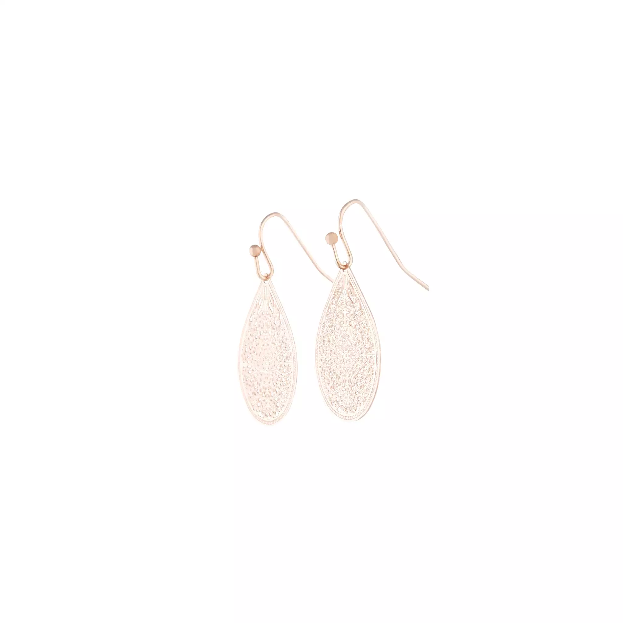 Rose Gold Filigree Lace Tear Drop Earrings