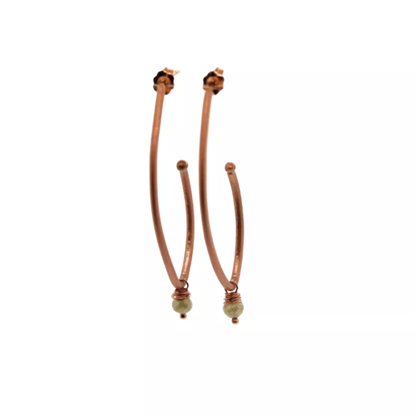 Rose Gold Oval Hoops With Raw Diamond Dangle