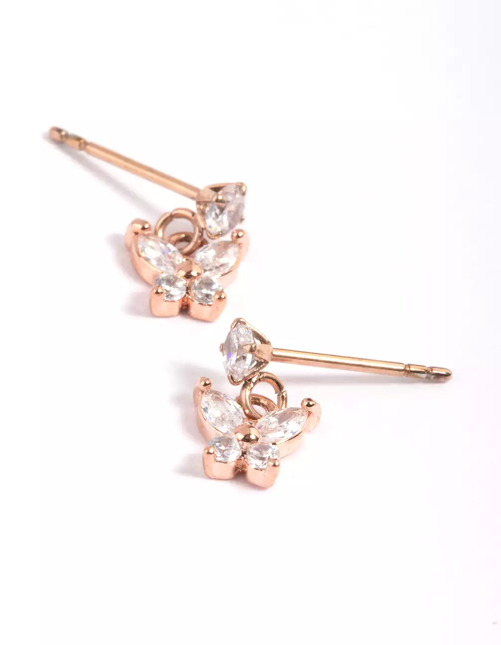 Rose Gold Plated Cubic Zirconia Butterfly Stud Earrings