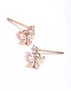 Rose Gold Plated Cubic Zirconia Butterfly Stud Earrings