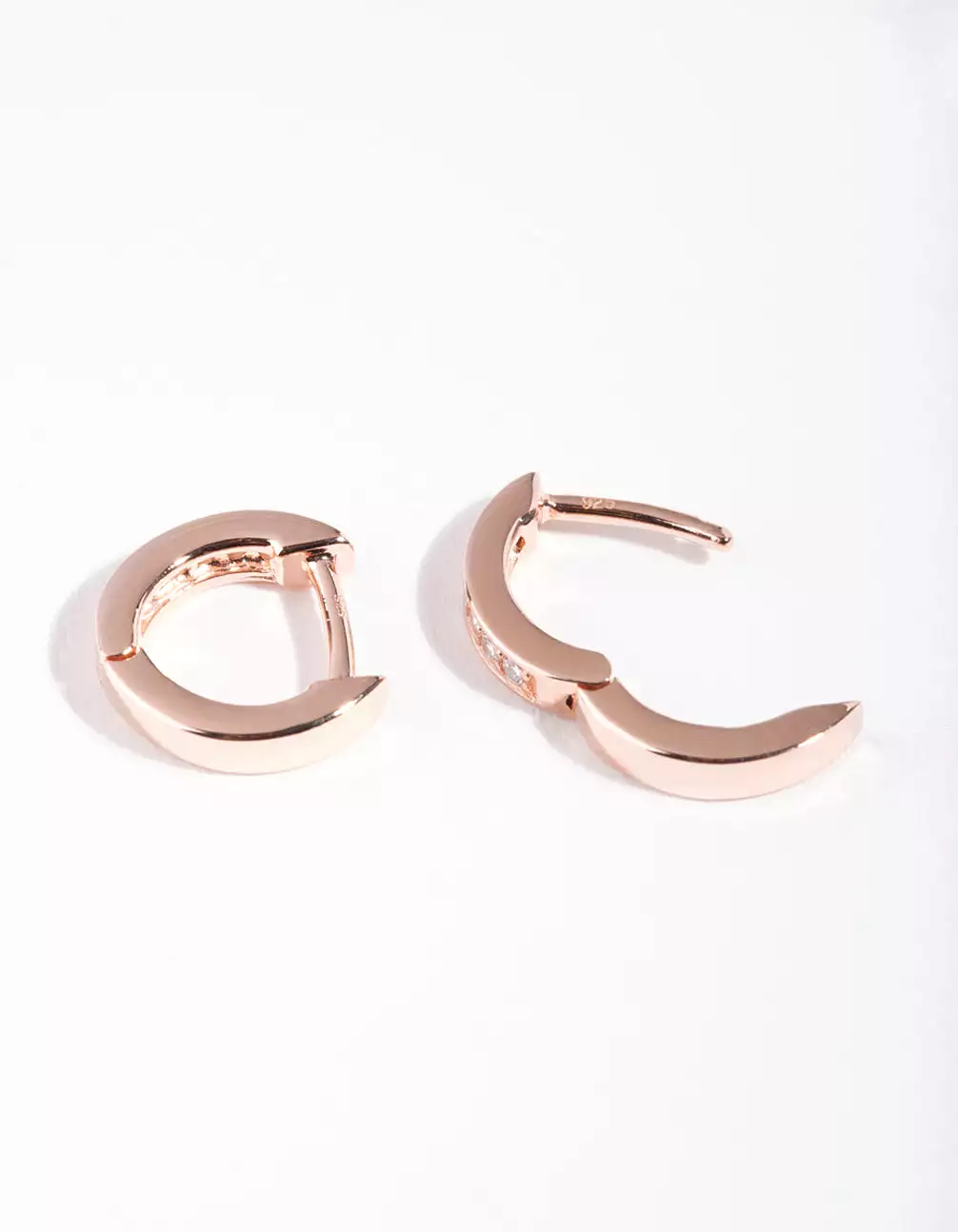 Rose Gold Plated Sterling Silver Cubic Zirconia Huggie Earrings