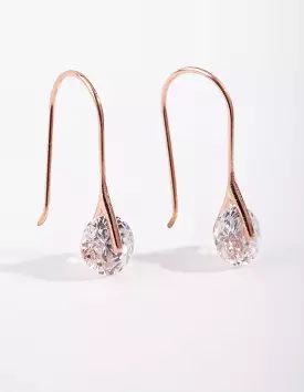 Rose Gold Plated Sterling Silver Sleek Cubic Zirconia Drop Earrings