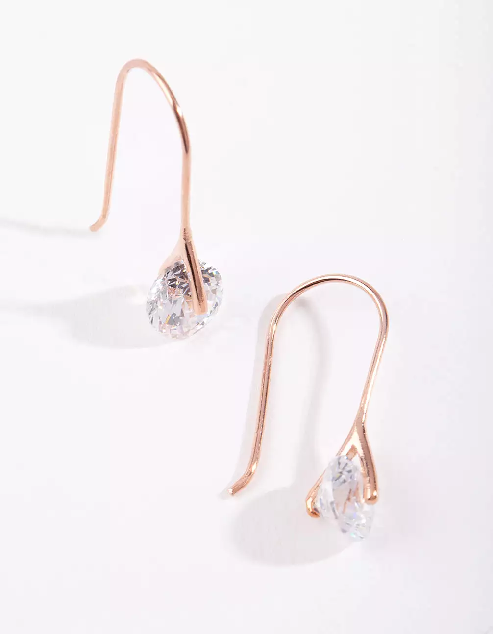 Rose Gold Plated Sterling Silver Sleek Cubic Zirconia Drop Earrings