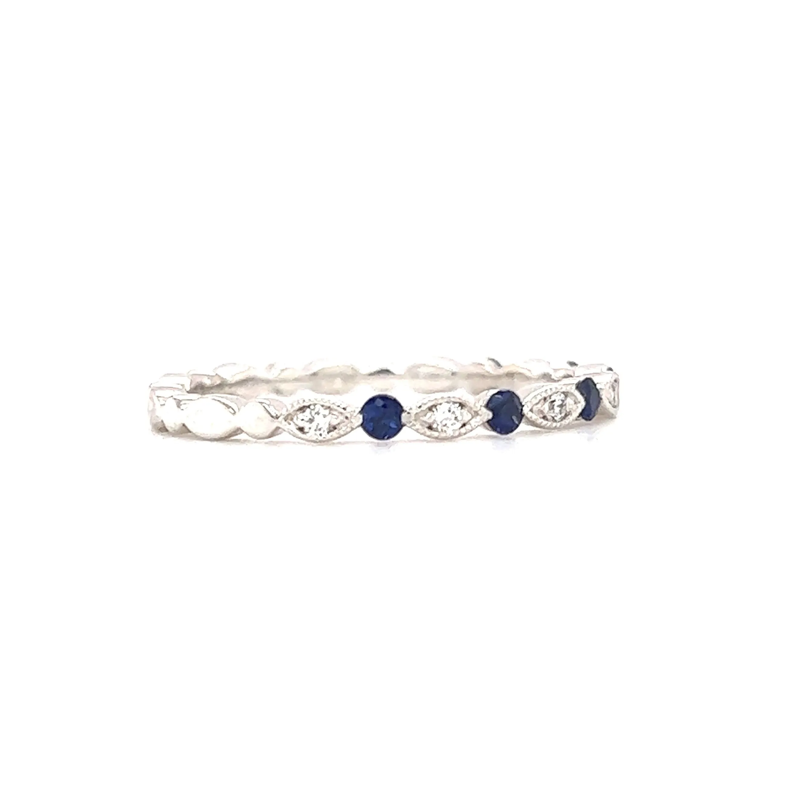 Sapphire Ring with 0.18ctw of Sapphires and Side Diamonds in 18K White Gold