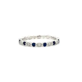 Sapphire Ring with 0.18ctw of Sapphires and Side Diamonds in 18K White Gold