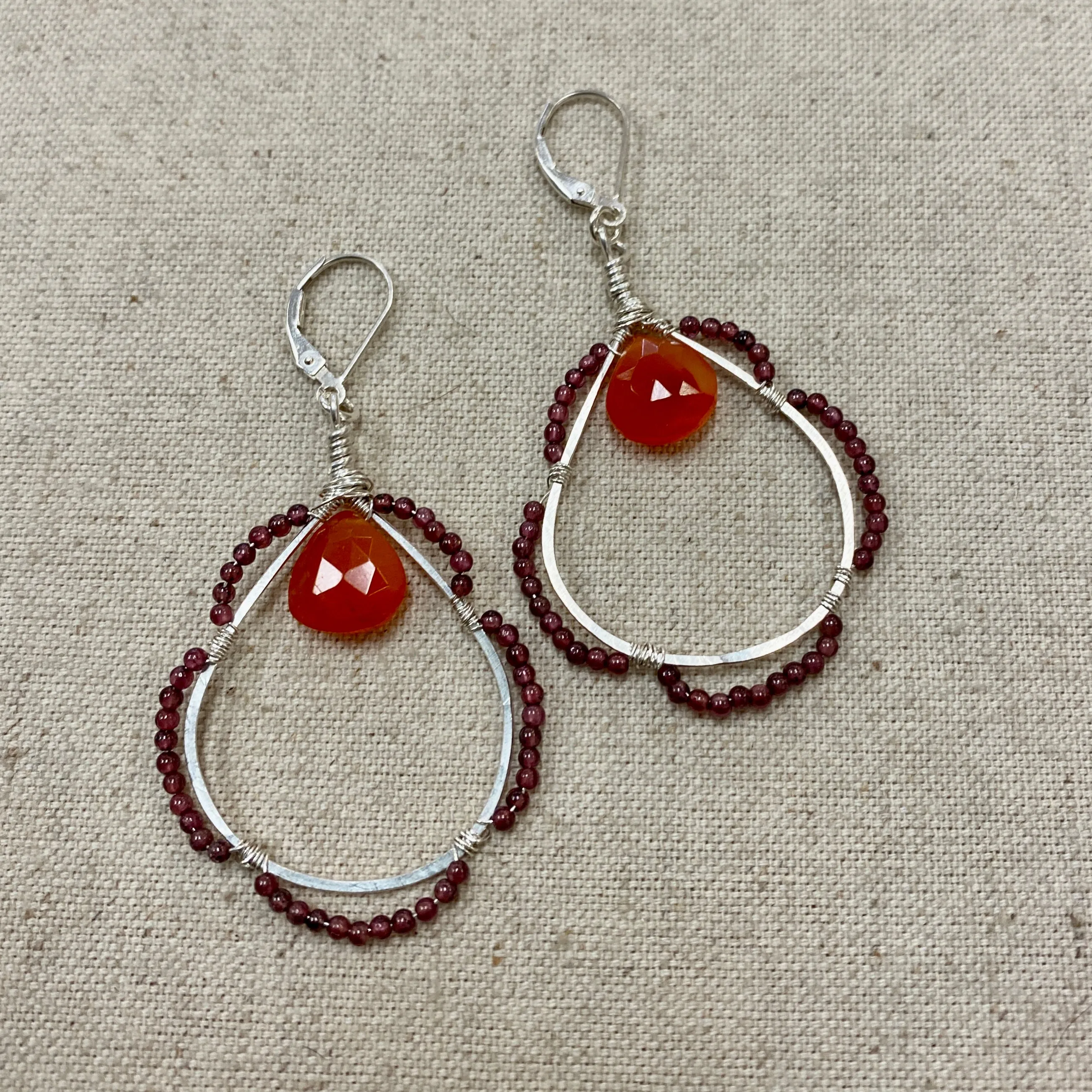 Scalloped Garnet & Carnelian Earrings