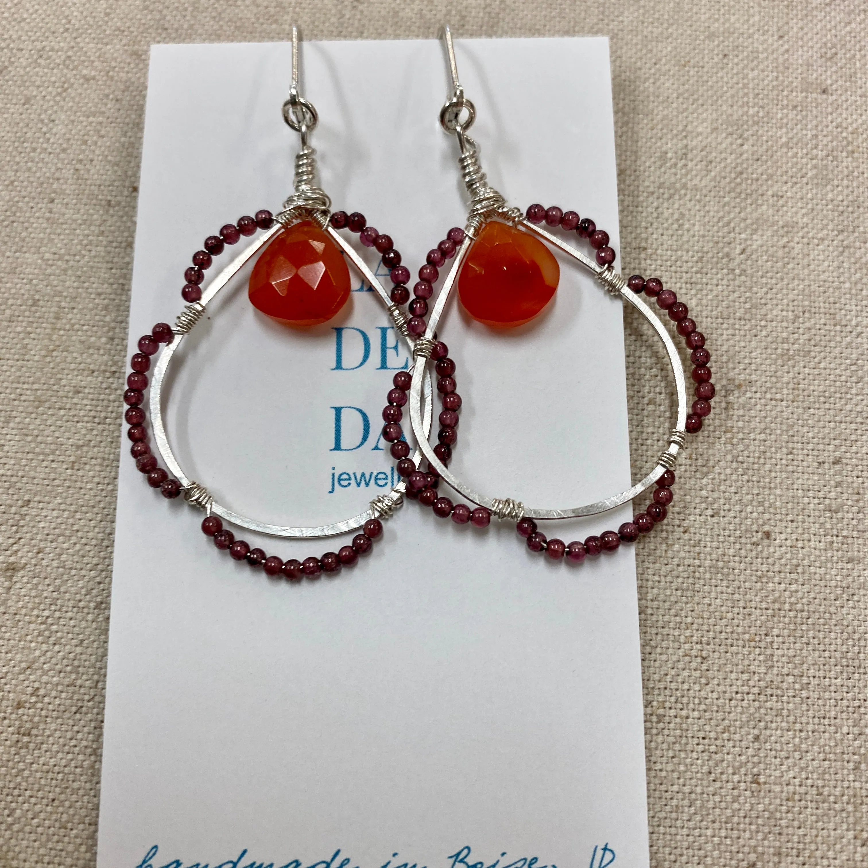 Scalloped Garnet & Carnelian Earrings