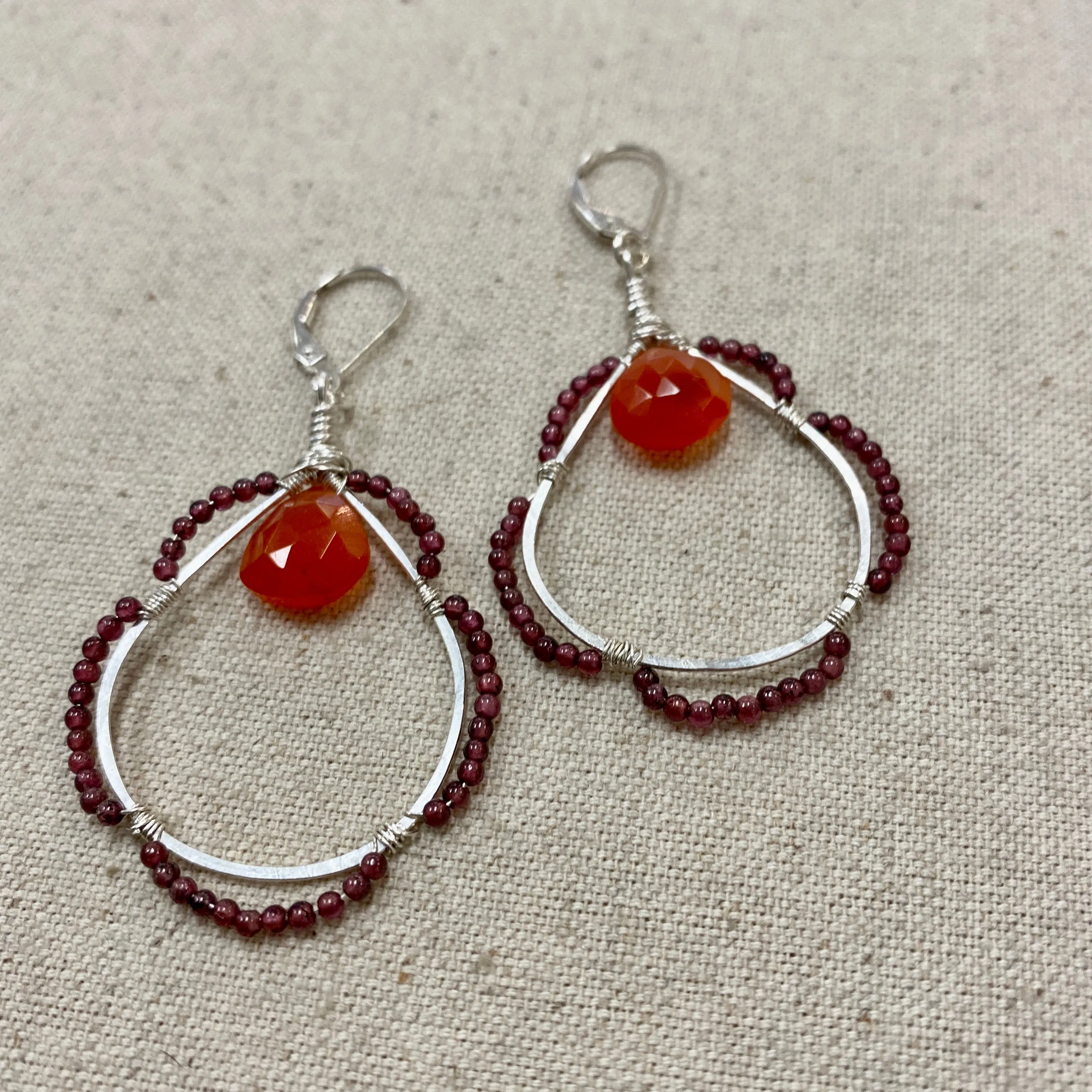 Scalloped Garnet & Carnelian Earrings