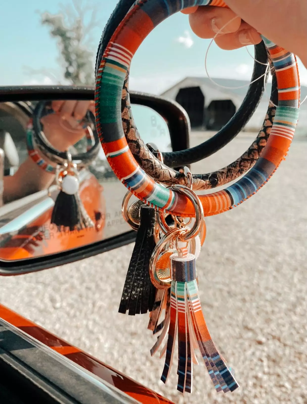 Serape Bangle Bracelet Keyring With Tassel