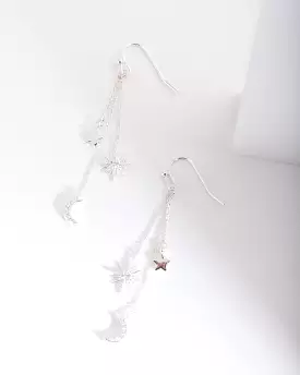 Silver Cubic Zirconia Celestial Chain Earrings