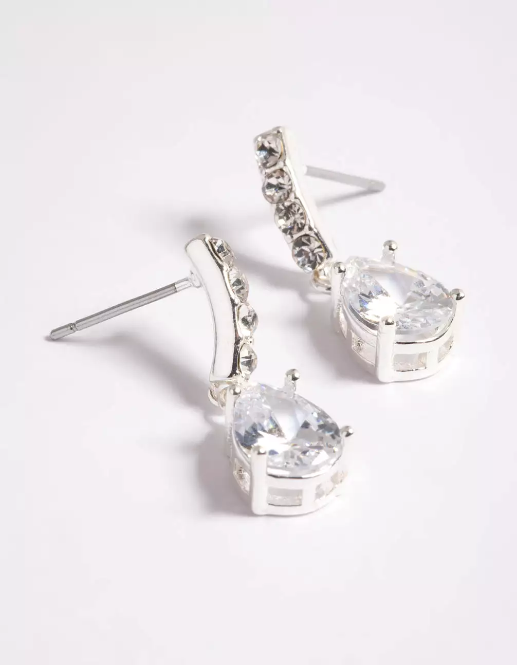 Silver Cubic Zirconia Pear Cut Drop Earrings