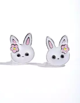 Silver Cute Bunny Stud Earrings