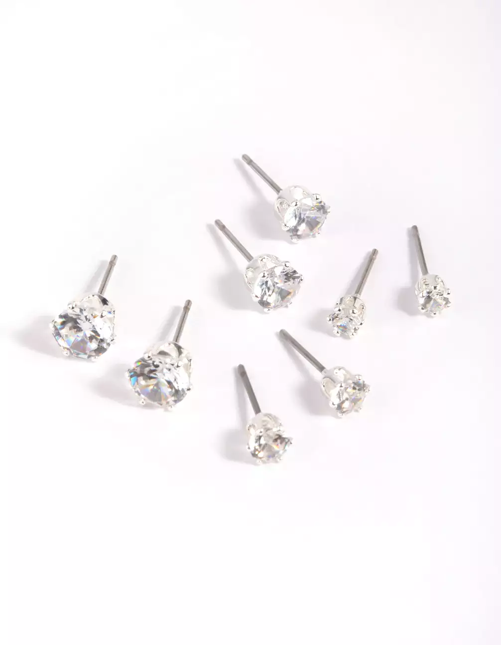 Silver Plated Cubic Zirconia Ascending Earring Stack 8-Pack