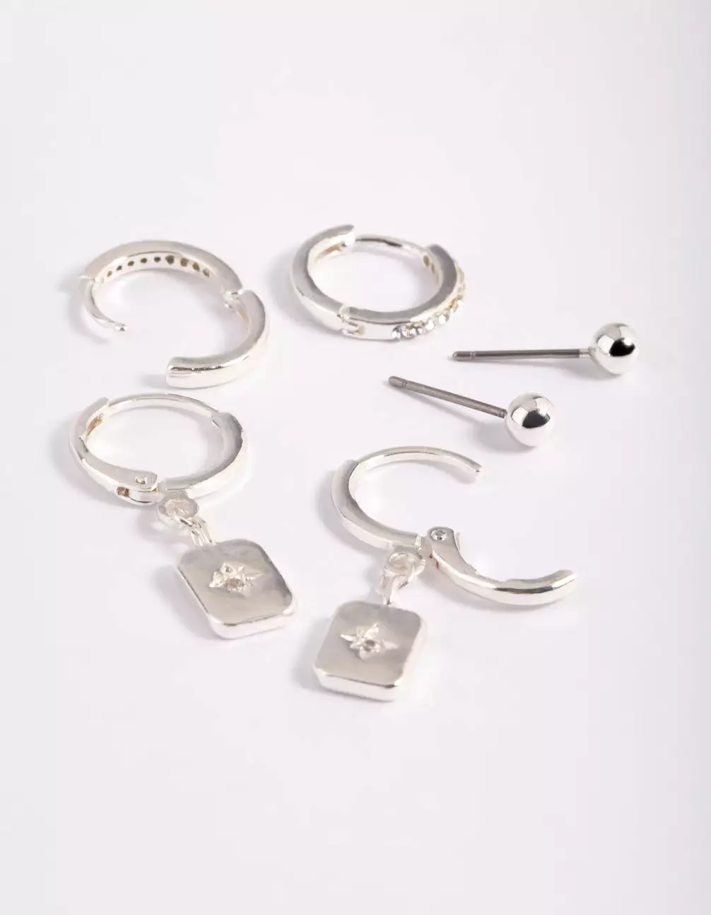 Silver Plated Cubic Zirconia Celestial Stud Earrings 6-Pack