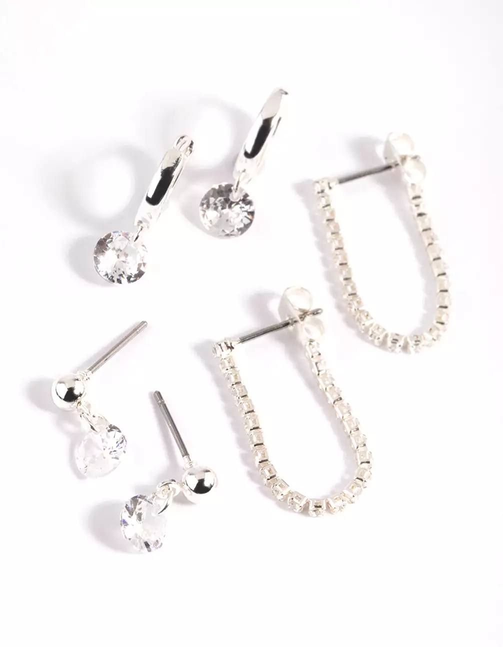 Silver Plated Cubic Zirconia Earring Stack 6-Pack