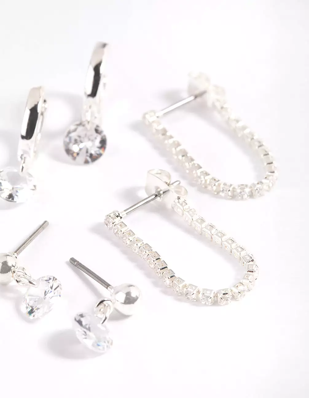 Silver Plated Cubic Zirconia Earring Stack 6-Pack