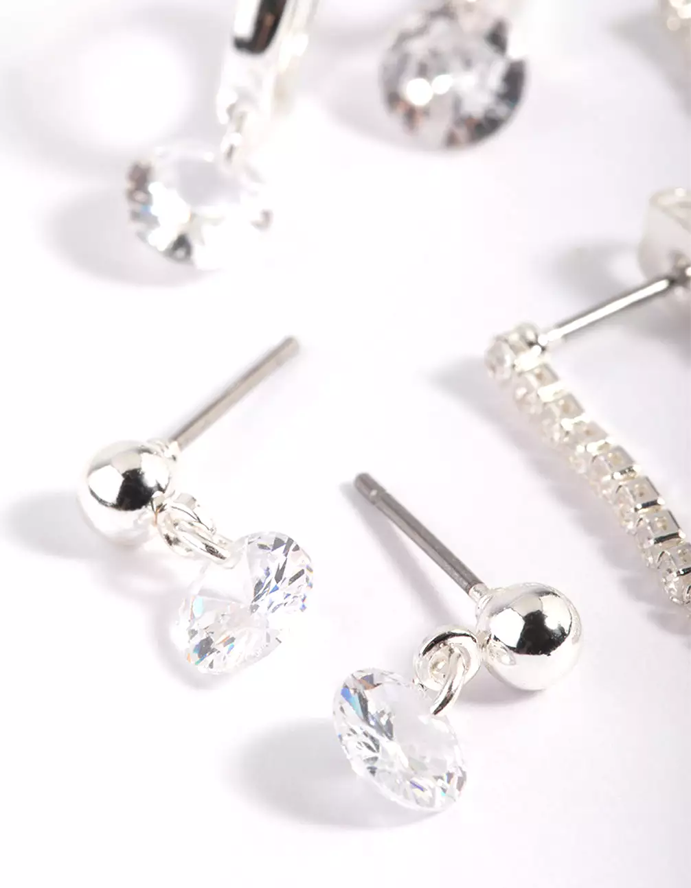 Silver Plated Cubic Zirconia Earring Stack 6-Pack