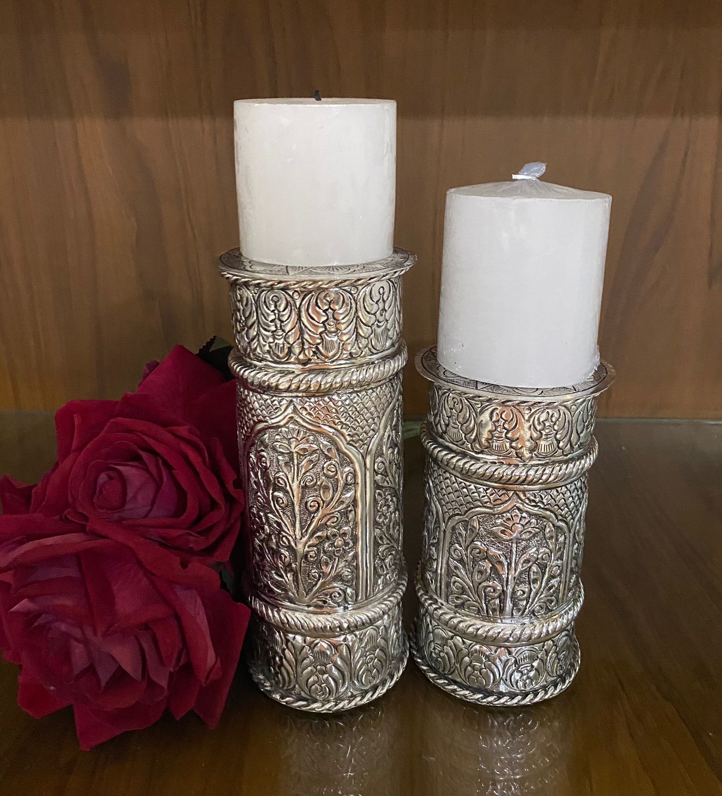 Silver Plated hand crafted Pillar candle holder Cum flower vase -ART001PCS