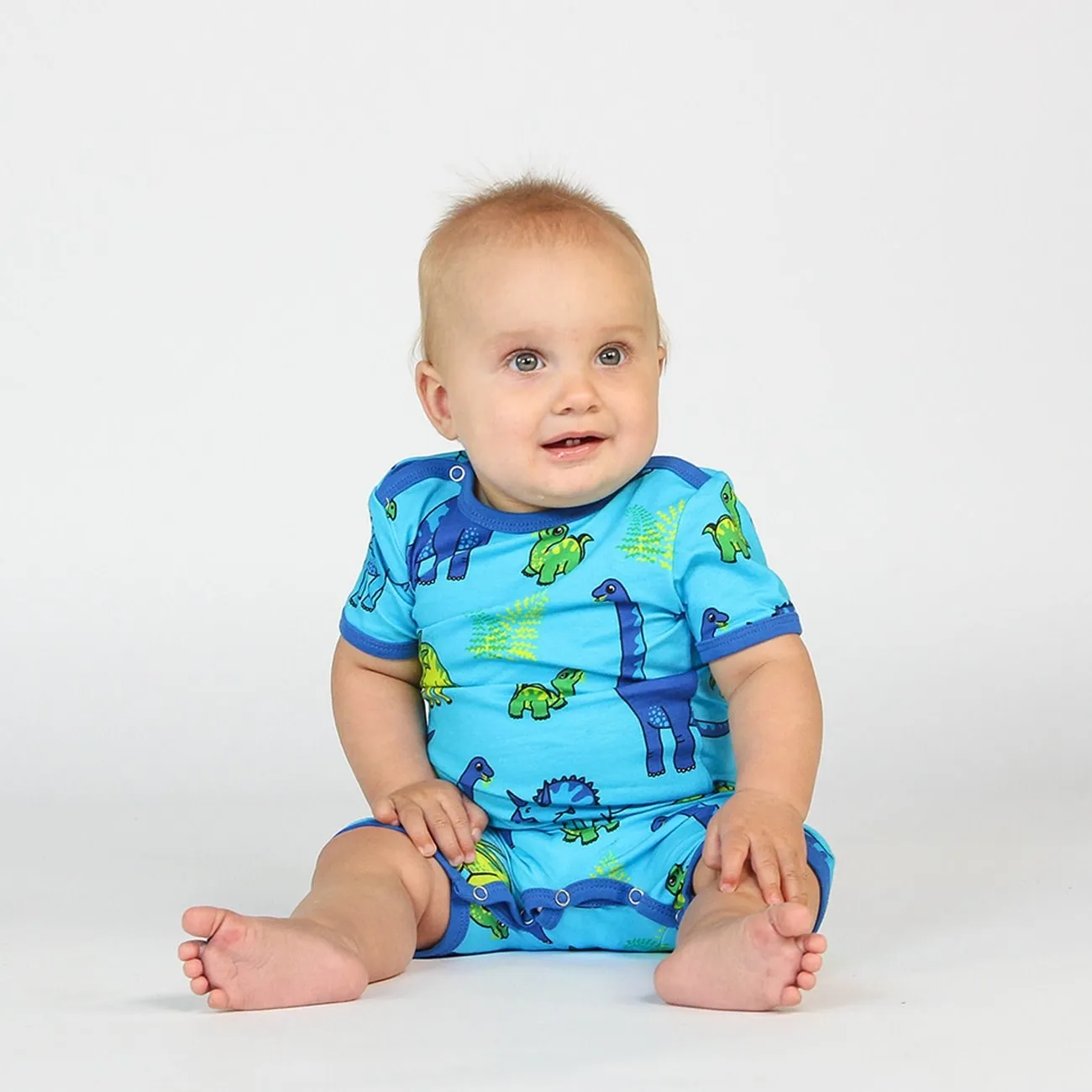 Smfolk Blue Atoll Short-Sleeved Jumpsuit With Dinosaur